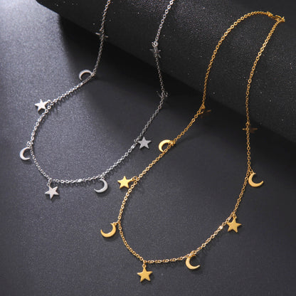 Colar de Charme Lua e Estrela em Aço Inoxidável Dourado para Mulheres – Choker Boho Chic – Joia Trendy para o Dia das Mães ou Ocasiões Especiais 2025