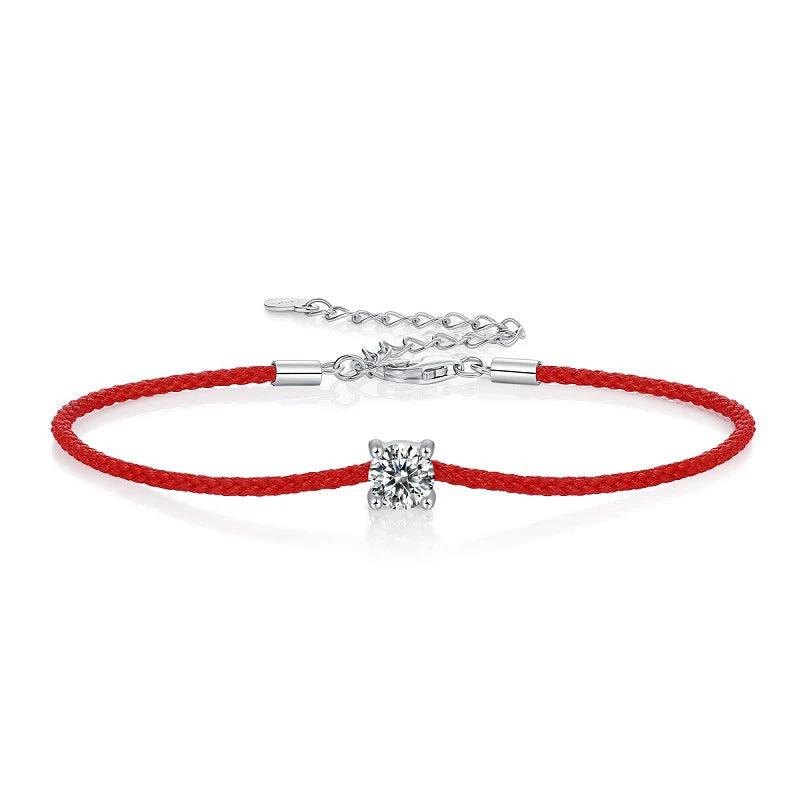 925 Sterling Silver 0.5ct D VVS Moissanite Red Rope Bracelet for Women – Elegant Fine Jewelry for Weddings, Engagements, Parties, and Christmas Gifts