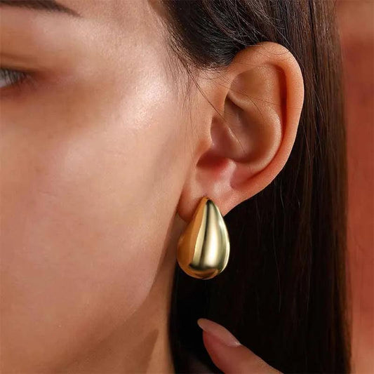 Elegant Vintage Gold Teardrop Stud Earrings – Chunky Glossy Dome Design for Women - LAZANDRA™