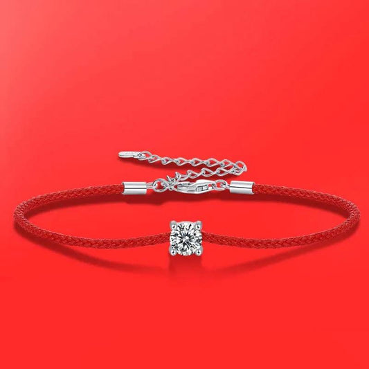 925 Sterling Silver 0.5ct D VVS Moissanite Red Rope Bracelet for Women – Elegant Fine Jewelry for Weddings, Engagements, Parties, and Christmas Gifts